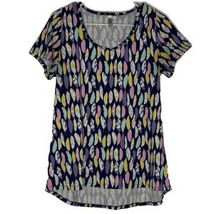 Feathers Southwest LuLaRoe Sz M Top Shirt Short Sleeve Scoop Hemline